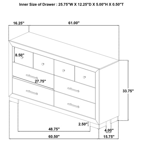 Skyview Bedroom Dresser with Mixed Hardware Light Oak