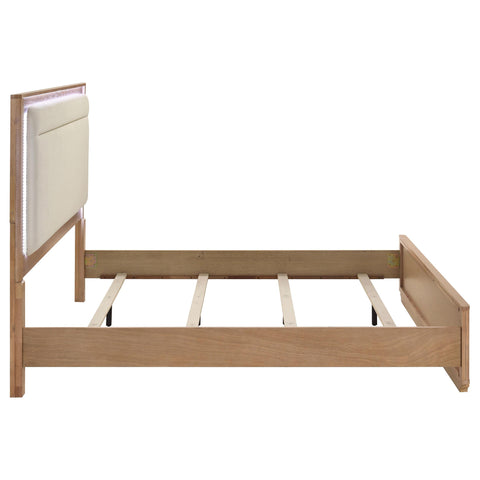 Lille Eastern King LED Panel Bed Off White and Light Oak