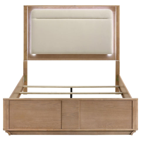 Lille Queen LED Panel Bed Off White and Light Oak