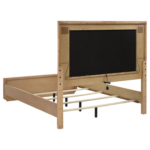 Lille Queen LED Panel Bed Off White and Light Oak