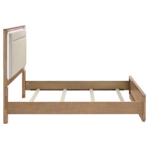 Lille Queen LED Panel Bed Off White and Light Oak
