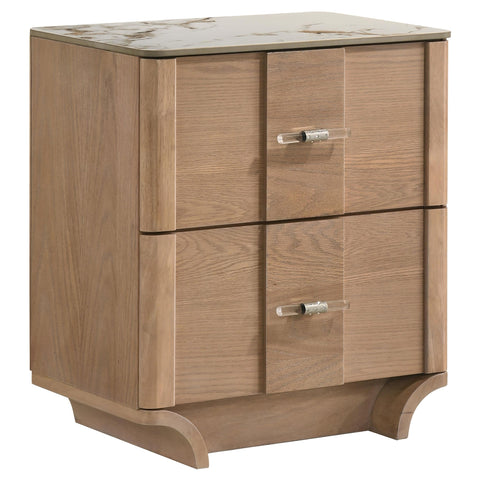Lille 2-drawer Sinter Stone Top Nightstand Light Oak
