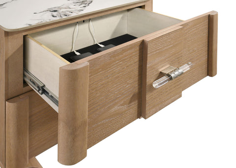 Lille 2-drawer Sinter Stone Top Nightstand Light Oak