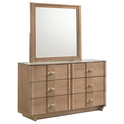 Lille 6-drawer Sinter Stone Top Dresser and Mirror Light Oak
