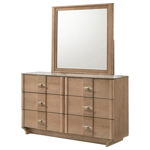 Lille 6-drawer Sinter Stone Top Dresser and Mirror Light Oak