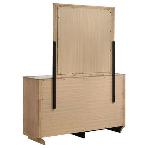 Lille 6-drawer Sinter Stone Top Dresser and Mirror Light Oak
