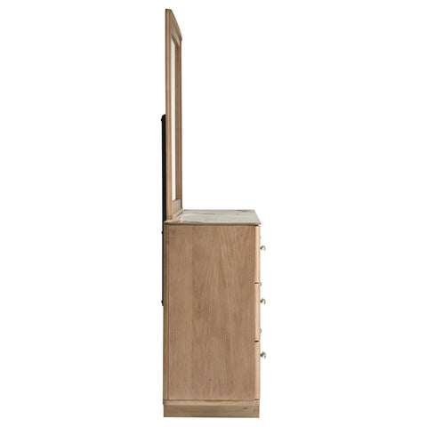 Lille 6-drawer Sinter Stone Top Dresser and Mirror Light Oak