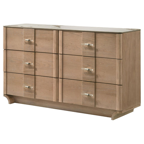 Lille 6-drawer Sinter Stone Top Dresser Cabinet Light Oak