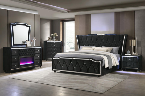 Deiter Eastern King LED Upholstered Bed Black
