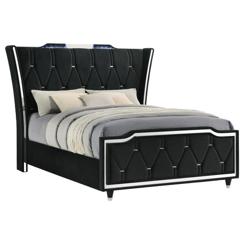 Deiter Queen LED Upholstered Wingback Bed Black