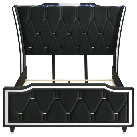 Deiter Queen LED Upholstered Wingback Bed Black
