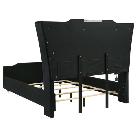 Deiter Queen LED Upholstered Wingback Bed Black