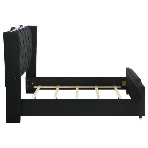 Deiter Queen LED Upholstered Wingback Bed Black
