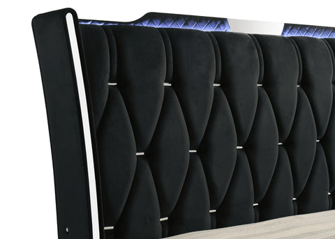 Deiter Queen LED Upholstered Wingback Bed Black