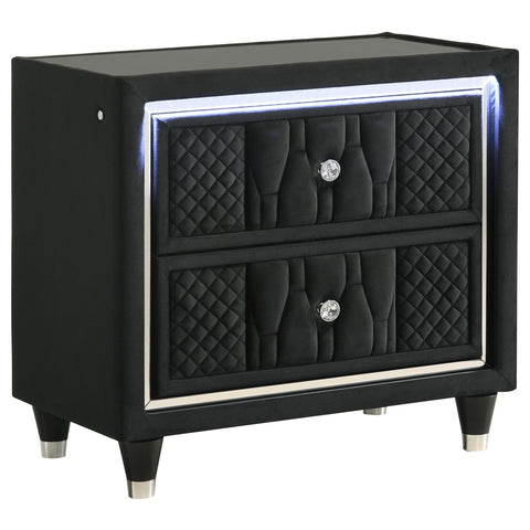 Deiter 2-drawer LED Nightstand with USB Black