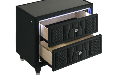 Deiter 2-drawer LED Nightstand with USB Black