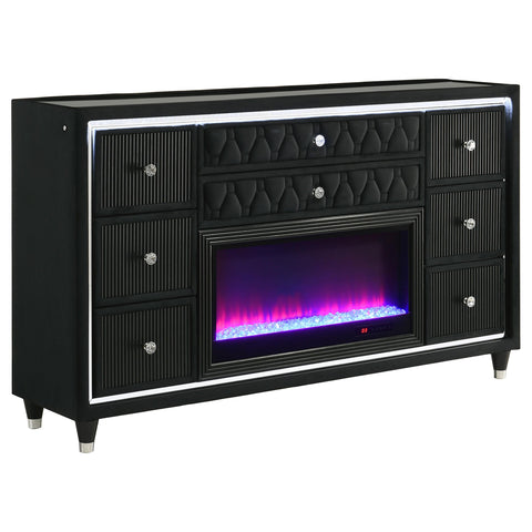 Deiter 8-drawer LED Bedroom Flame Box Dresser Black
