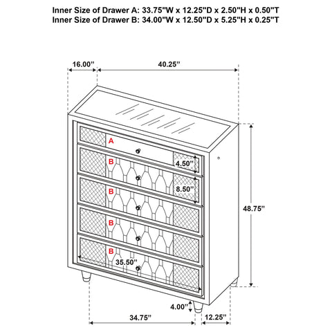 Deiter 5-drawer LED Chest of Drawers Black