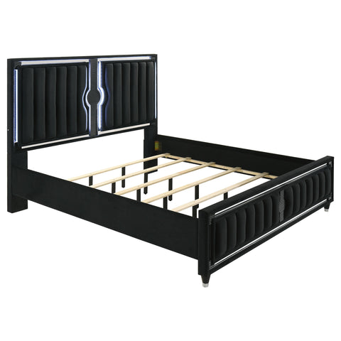 Saide Velvet Upholstered Eastern King LED Panel Bed Black