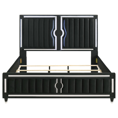 Saide Velvet Upholstered Eastern King LED Panel Bed Black