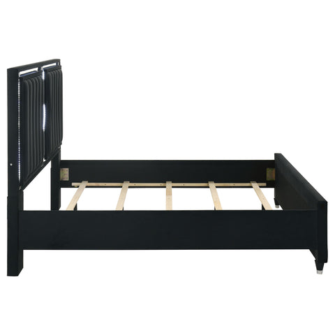 Saide Velvet Upholstered Eastern King LED Panel Bed Black