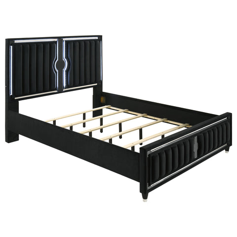 Saide 4-piece Velvet Upholstered California King LED Bedroom Set Black