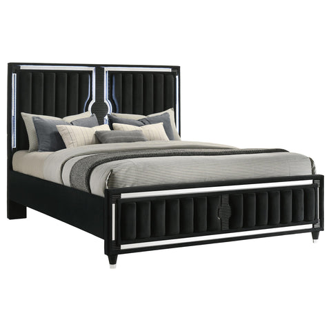 Saide Velvet Upholstered California King LED Panel Bed Black