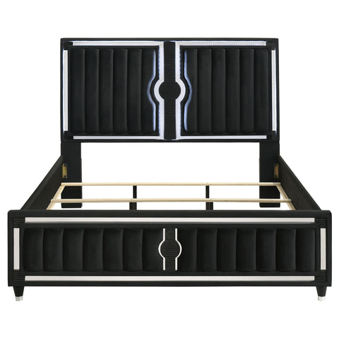 Saide Velvet Upholstered California King LED Panel Bed Black