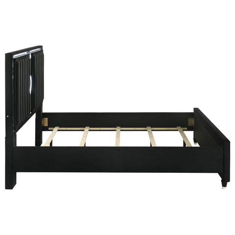 Saide Velvet Upholstered California King LED Panel Bed Black