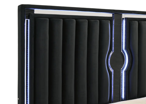 Saide Velvet Upholstered California King LED Panel Bed Black