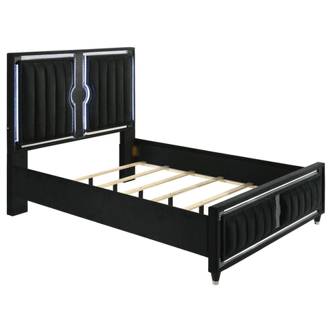 Saide Velvet Upholstered Queen LED Panel Bed Black