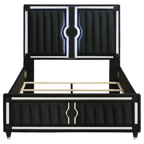 Saide Velvet Upholstered Queen LED Panel Bed Black