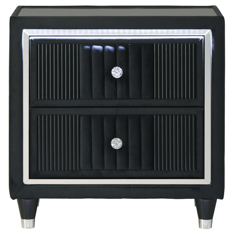 Saide 2-drawer Velvet Upholstered LED Nightstand with USB Black