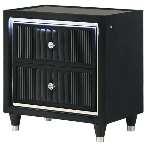 Saide 2-drawer Velvet Upholstered LED Nightstand with USB Black