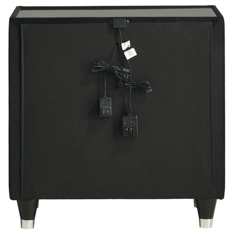 Saide 2-drawer Velvet Upholstered LED Nightstand with USB Black