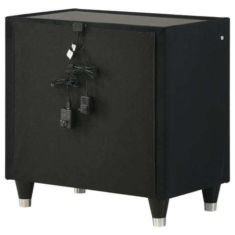 Saide 2-drawer Velvet Upholstered LED Nightstand with USB Black
