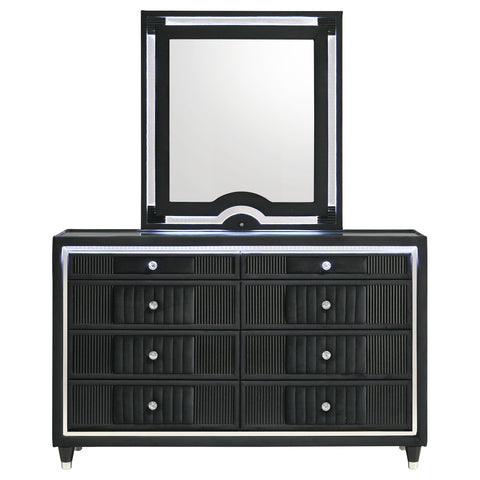 Saide 8-drawer Velvet Upholstered LED Dresser and Mirror Black