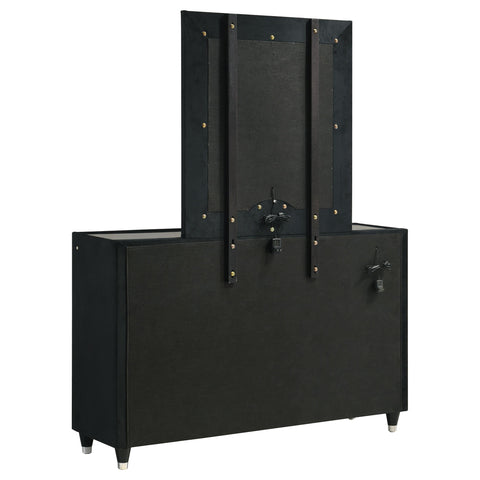 Saide 8-drawer Velvet Upholstered LED Dresser and Mirror Black