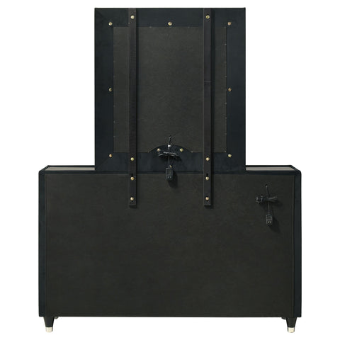 Saide 8-drawer Velvet Upholstered LED Dresser and Mirror Black