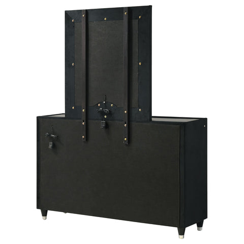 Saide 8-drawer Velvet Upholstered LED Dresser and Mirror Black