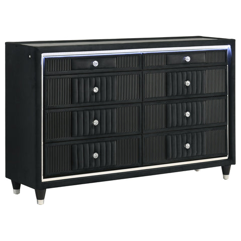 Saide 8-drawer Velvet Upholstered LED Dresser Cabinet Black