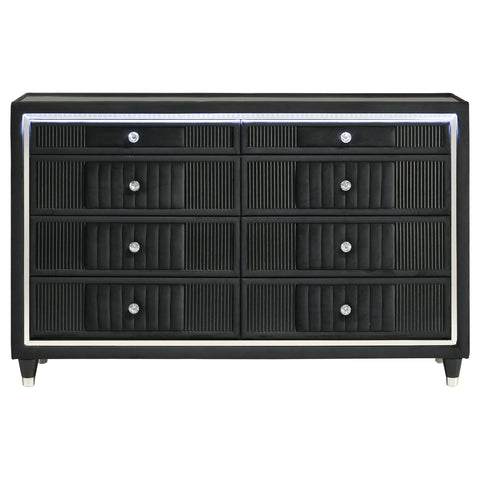 Saide 8-drawer Velvet Upholstered LED Dresser Cabinet Black