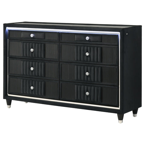 Saide 8-drawer Velvet Upholstered LED Dresser Cabinet Black