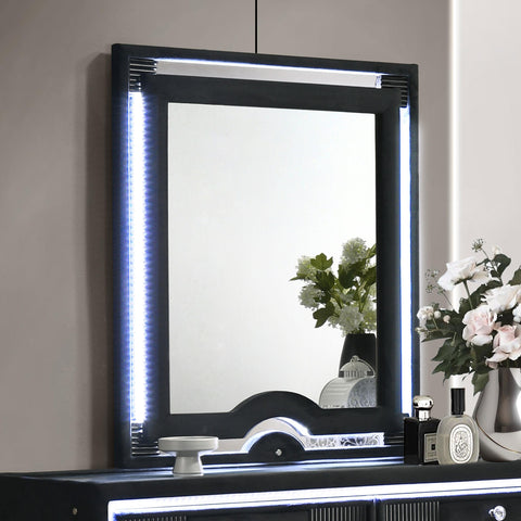 Saide Velvet Upholstered LED Dresser Mirror Black