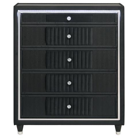 Saide 5-drawer Velvet Upholstered LED Chest of Drawers Black
