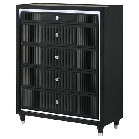 Saide 5-drawer Velvet Upholstered LED Chest of Drawers Black