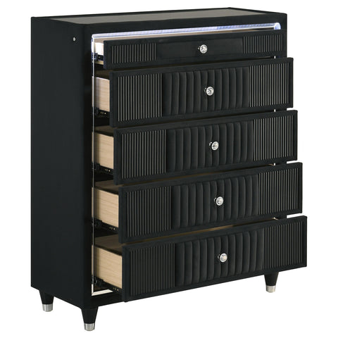 Saide 5-drawer Velvet Upholstered LED Chest of Drawers Black