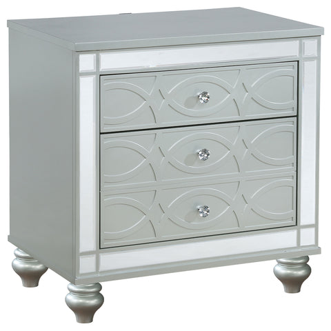 Jenny 2-drawer Nightstand Silver MetallicSilver Metallic