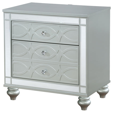 Jenny 2-drawer Nightstand Silver MetallicSilver Metallic