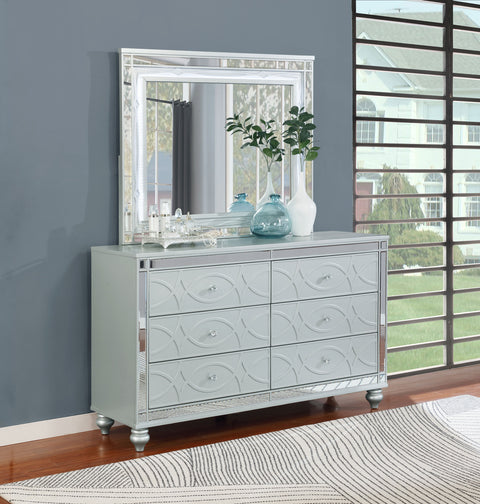 Jenny 6-drawer Dresser with Mirror Silver MetallicSilver Metallic